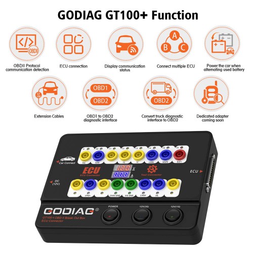 GODIAG GT100+ GT100 Pro New Generation AUTO TOOLS OBD II Break Out Box ECU Connector with Electronic Current Display