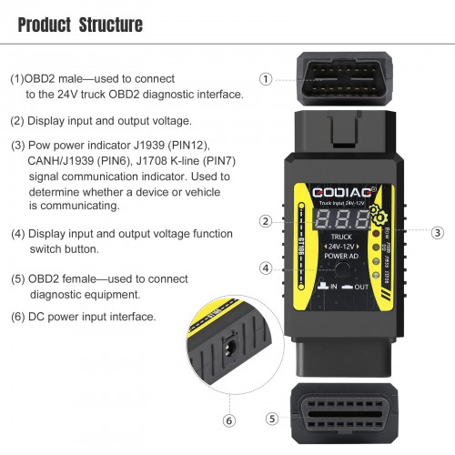 2023 Godiag GT106 24V to 12V Heavy Duty Truck Adapter for X431 for Truck Converter Heavy Duty Vehicles Diagnosis Support ThinkCar/Thinkcar2/Thinkdiag