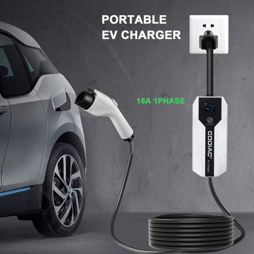 GODIAG EV Charger Portable Fast US Standard 110V/220V dual Voltage Modes 16 Amps with 21ft Extension Cord Compatible with J1772 Electric Vehicles